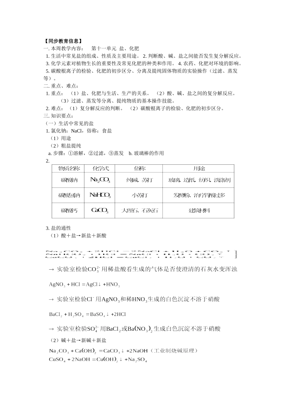九年级化学28第十一单元  盐、化肥试卷_第1页