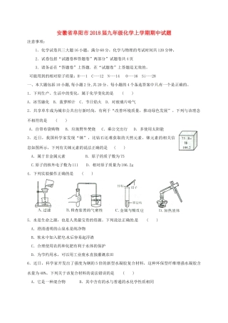 安徽省阜阳市九年级化学上学期期中试卷 新人教版试卷