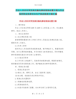 作业人员应对突发高压触电事故现场处置方案与作业场所职业危害安全生产执法检查方案汇编