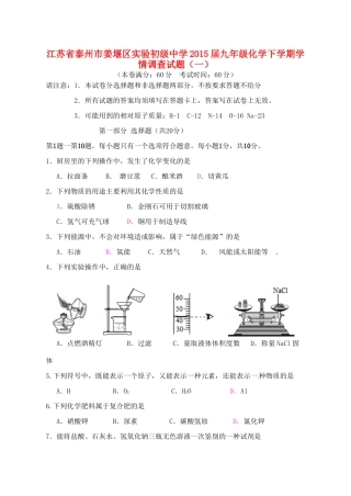 九年级化学下学期学情调查试卷(一)(无答案)试卷