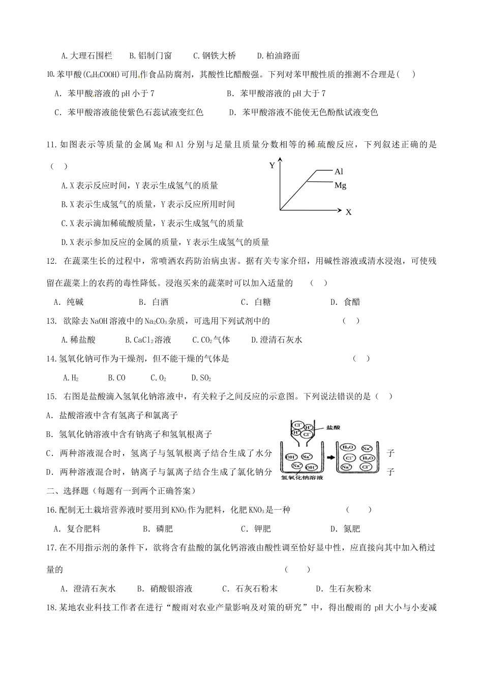 九年级化学下学期期初检测试卷 新人教版试卷_第2页