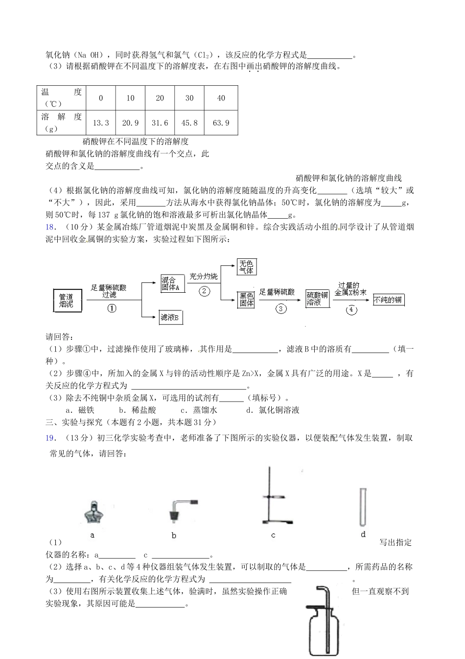 初中化学毕业、升学模拟考试试题(无答案) 试题_第3页