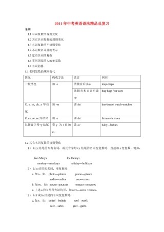 中考英语语法精品总复习一 名词试卷