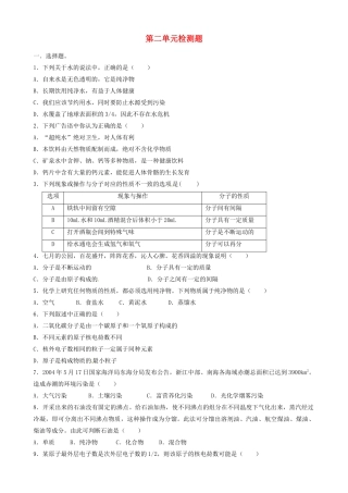 九年级化学 第二单元 水和溶液测试卷 鲁教版试卷