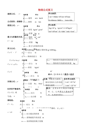 初中物理 公式及滑轮组相关计算分类复习 试题