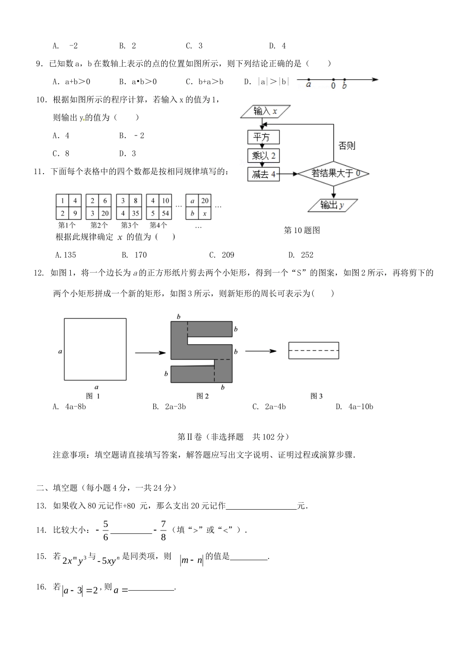山东省济南市历城区七年级数学上学期期中质量检测试卷_第2页