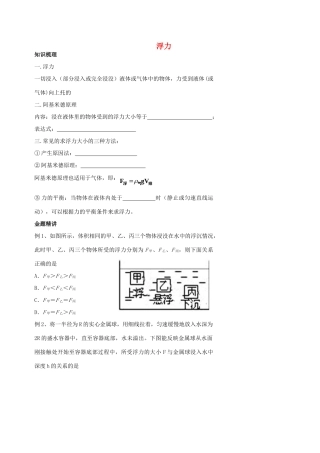 中考物理冲刺复习 力学总复习 浮力训练试卷