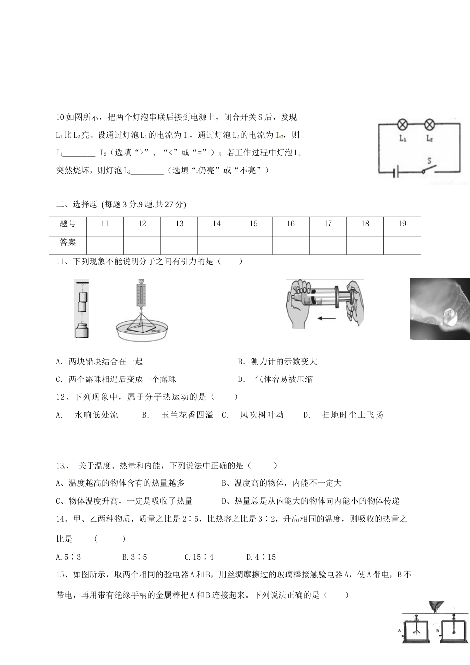 安徽省当涂县九年级物理上学期第一次月考试卷 新人教版试卷_第2页