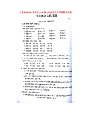 山东省泰安市岱岳区九年级语文上学期期末试卷新人教版五四制试卷