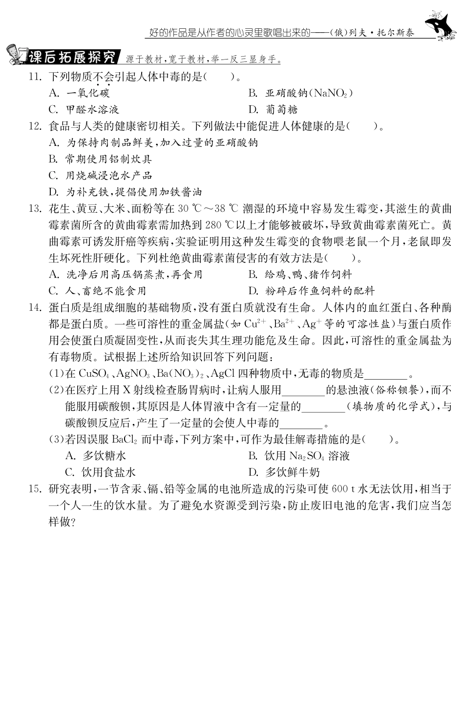 九年级化学全册 103 远离有毒物质测试卷(课前自主梳理课堂合作研习课后拓展探究，pdf)(新版)鲁教版试卷_第2页