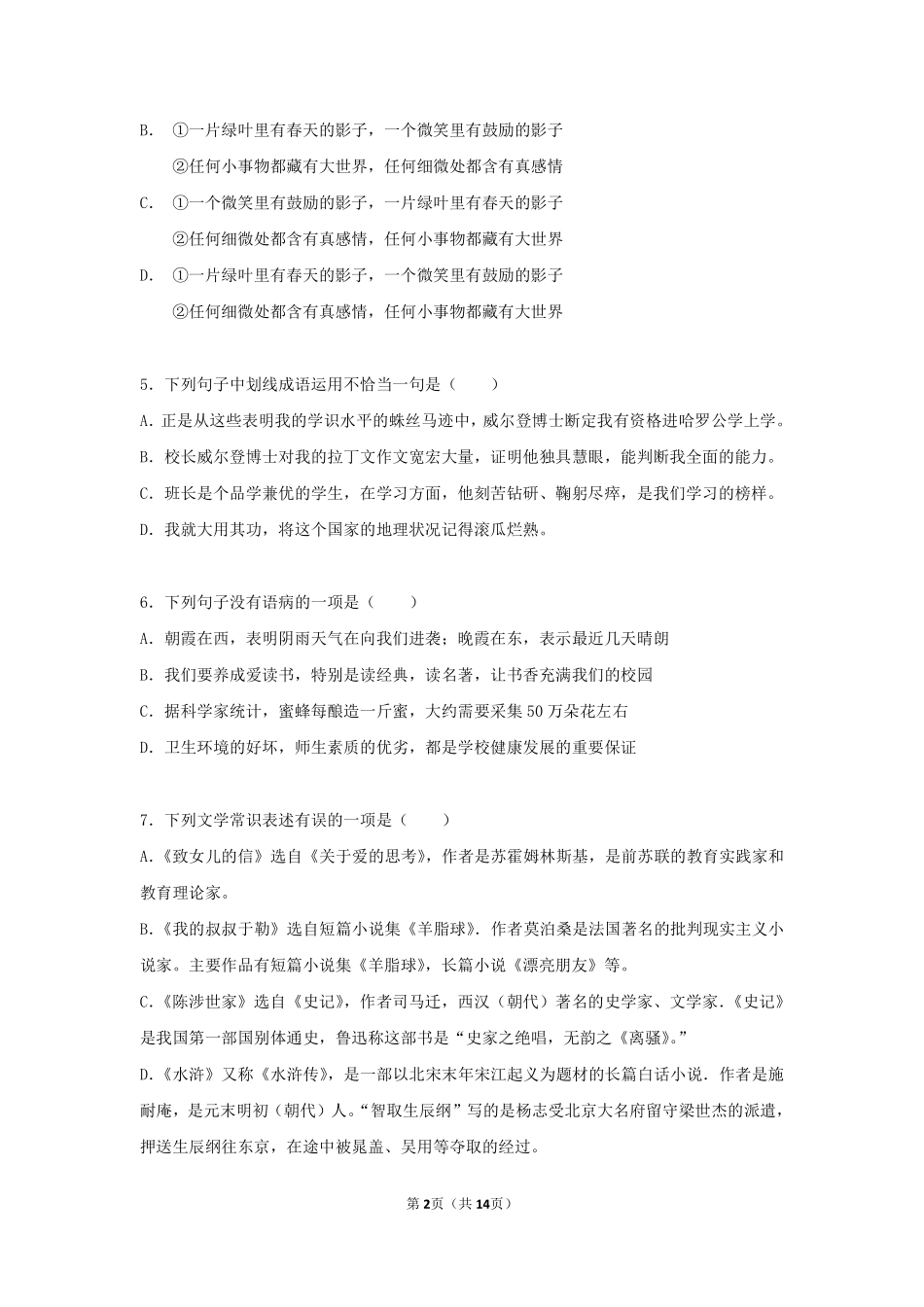 中考语文模拟试卷二(pdf，含解析)试卷_第2页