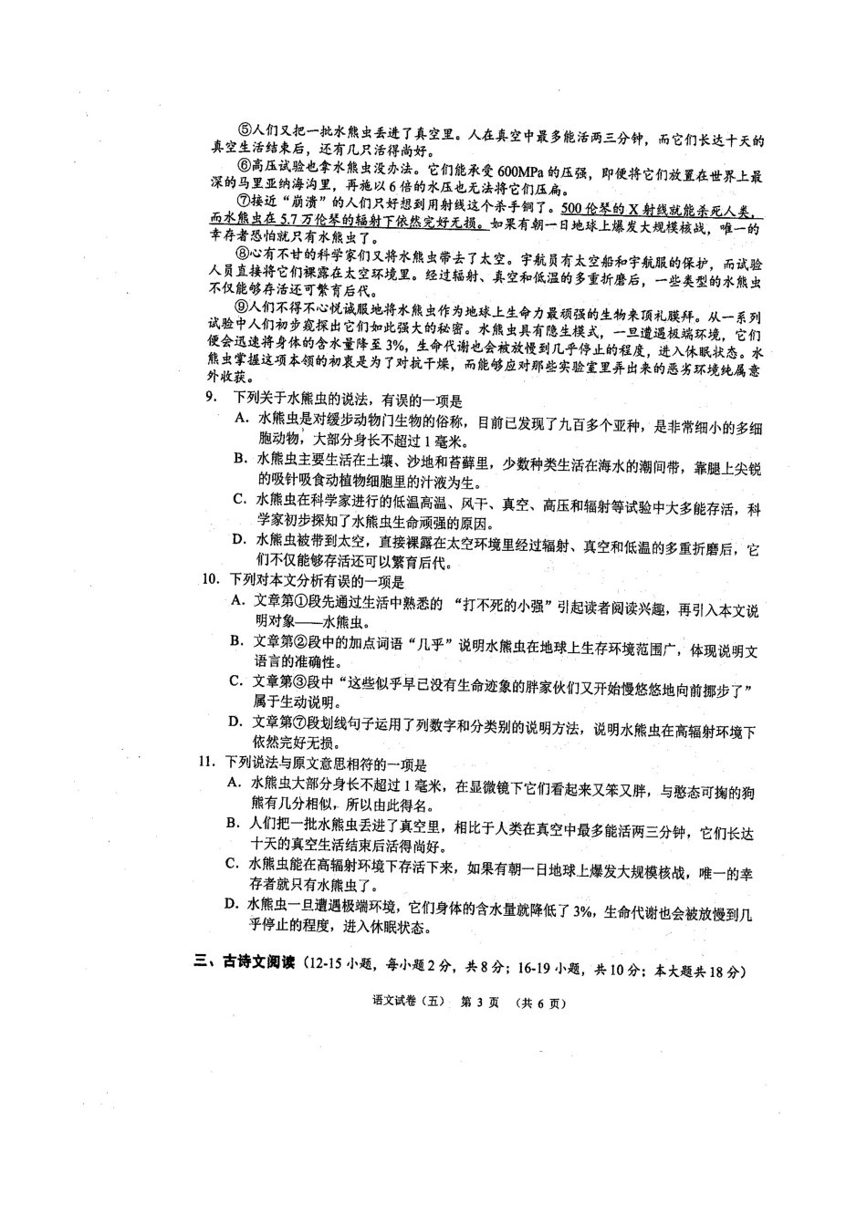 中考语文学科素养测试(五)试卷试卷_第3页