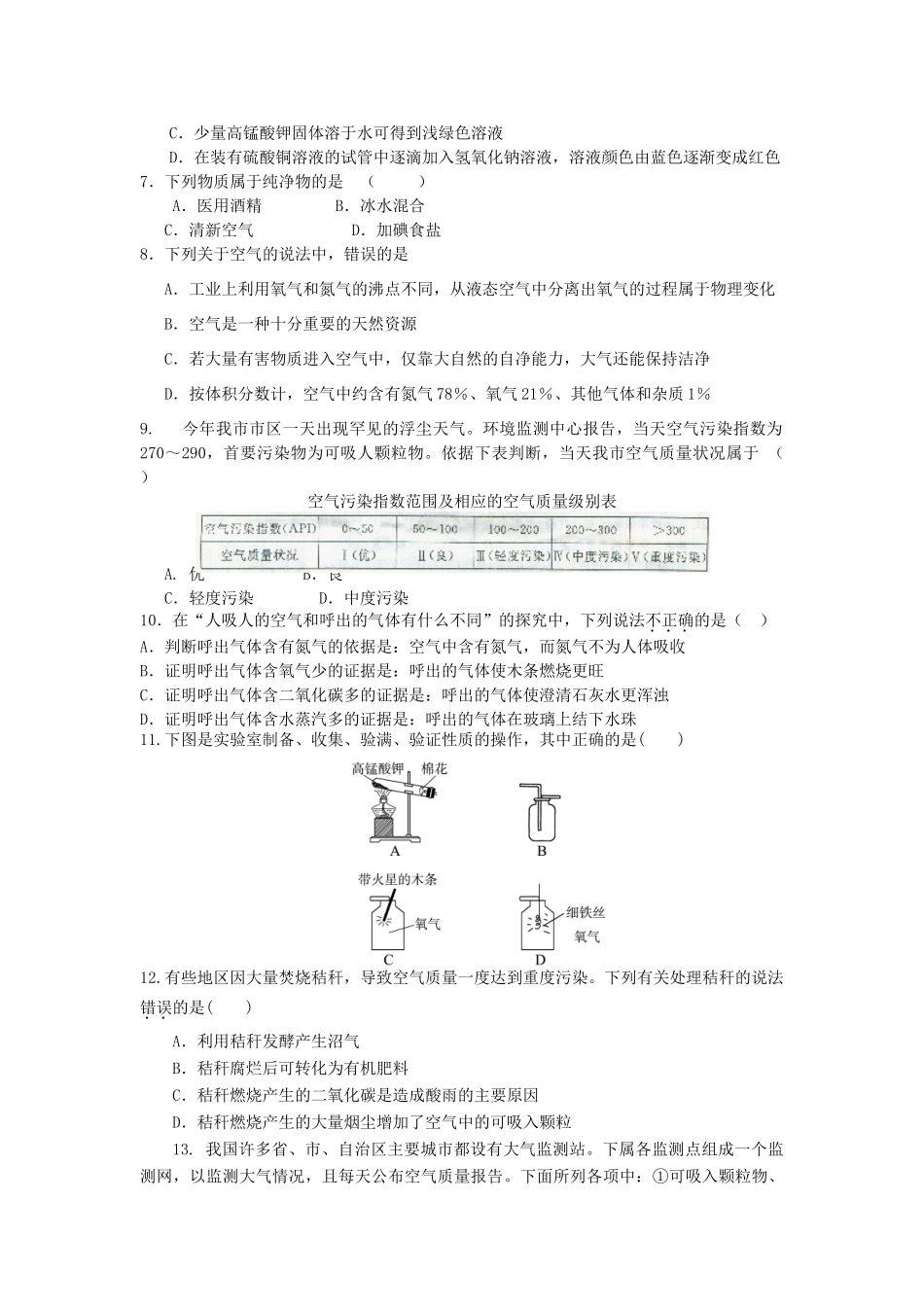 九年级化学第一次学情调研考试综合Ⅰ试卷 人教新课标版试卷_第2页