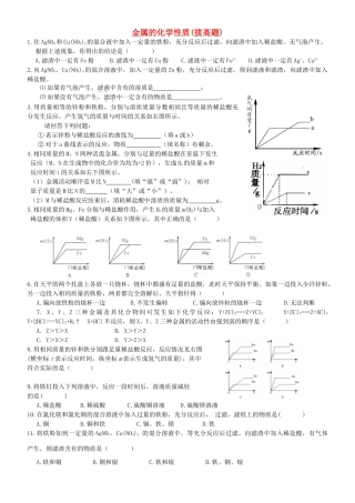九年级化学下册 92 金属的化学性质拔高题(新版)鲁教版试卷