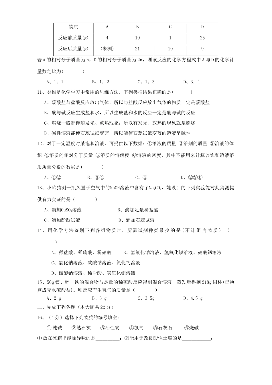 初中化学中考模拟试卷三 试题_第2页