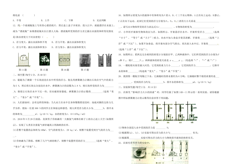 九年级物理 第十四章 浮力过关测试卷试卷_第2页