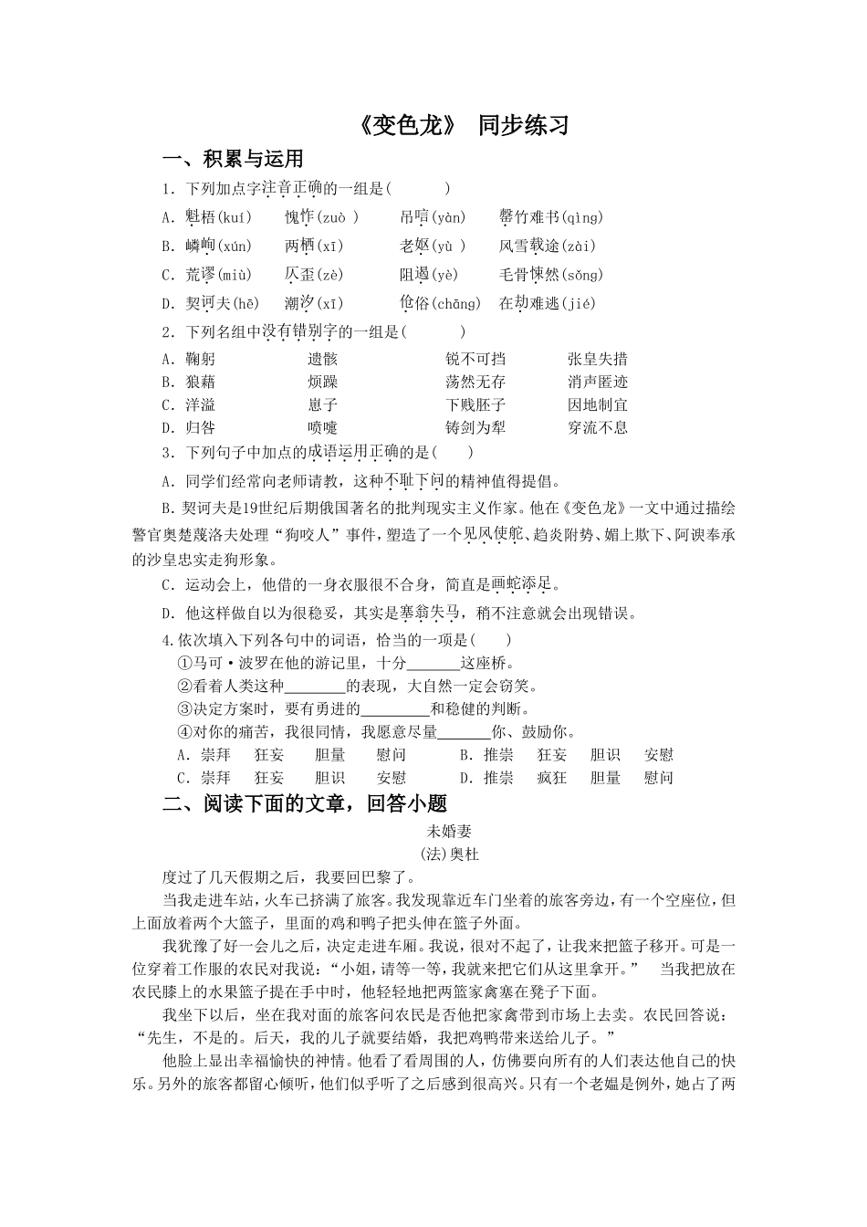 《变色龙》-同步练习5_第1页