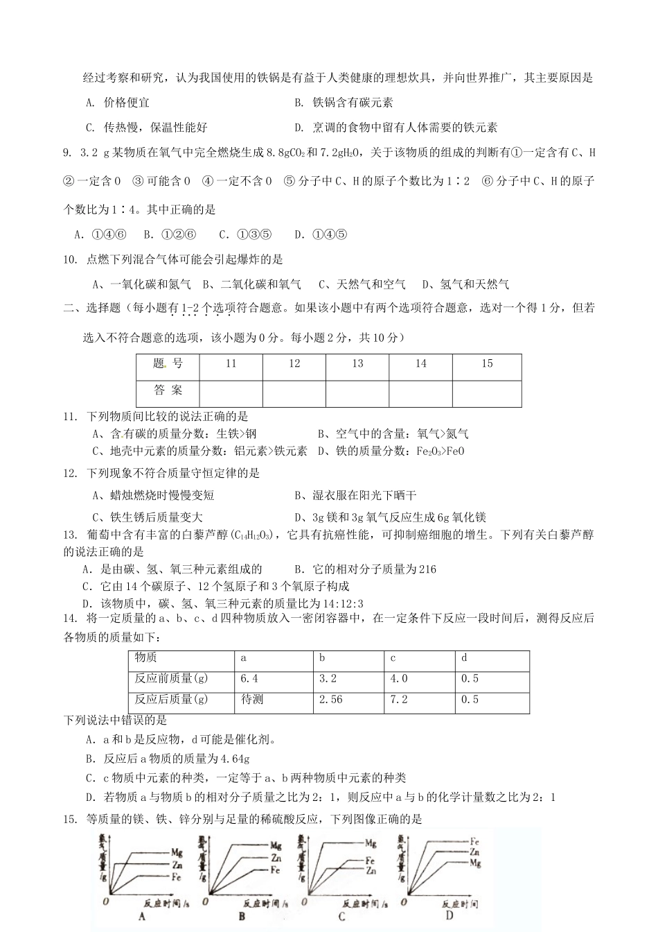 九年级化学12月学业水平测试试卷 新人教版试卷_第2页