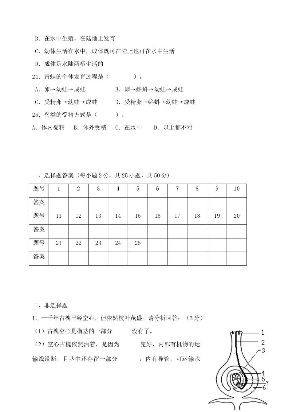 山东省东营区一中八年级生物上学期素质检测题2 新人教版(五四学制)试卷_第3页