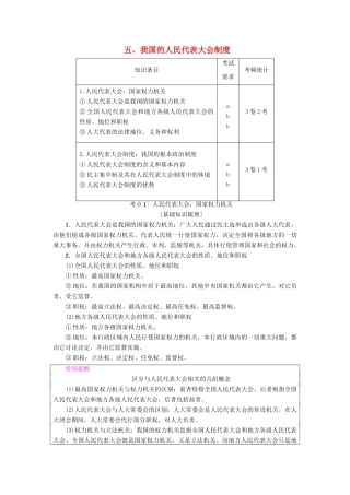 （浙江学考）高三政治一轮复习 第3单元 发展社会主义民主政治 五、我国的人民代表大会制度教师用书 新人教版必修2-新人教版高三必修2政治试题