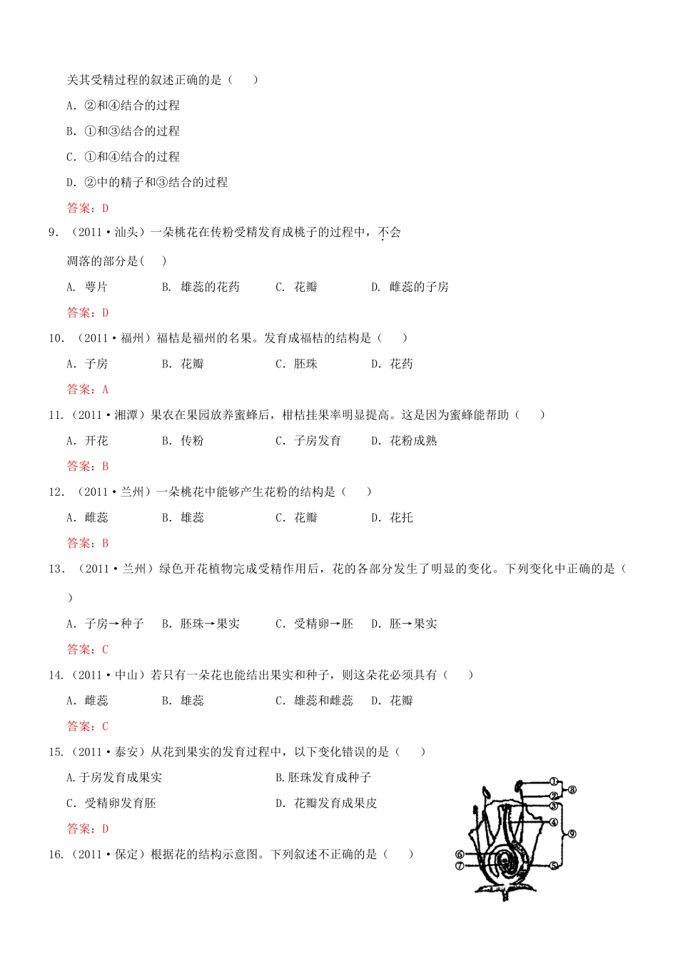 中考生物试卷分类集之六 开花和结果试卷_第2页