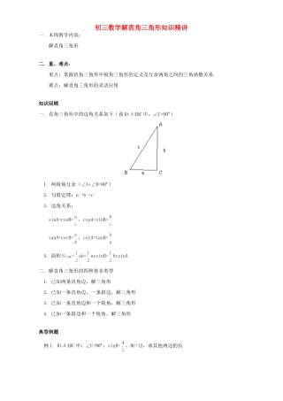 初三数学解直角三角形知识精讲 浙江版 试题