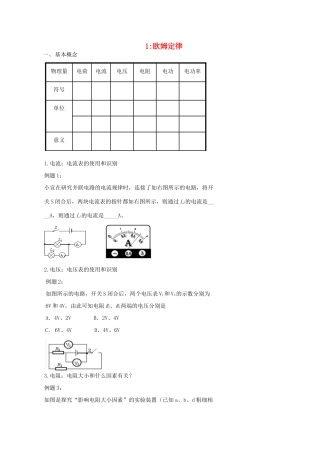 中考物理冲刺复习 电学总复习 专题1 欧姆定律训练试卷