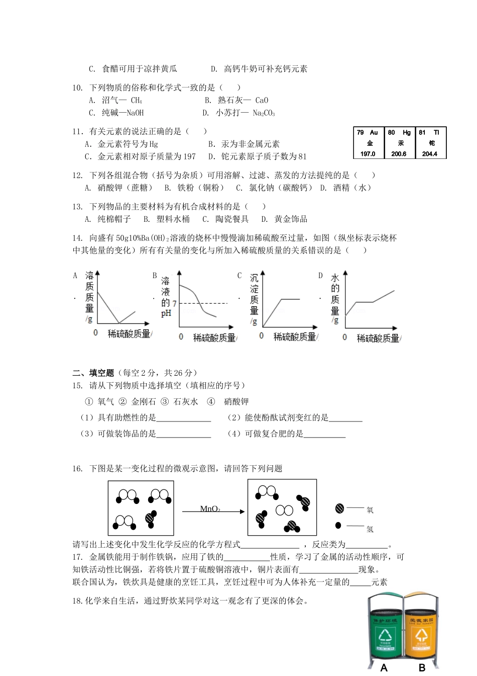 中考试化学招生联合模拟试卷试卷_第2页