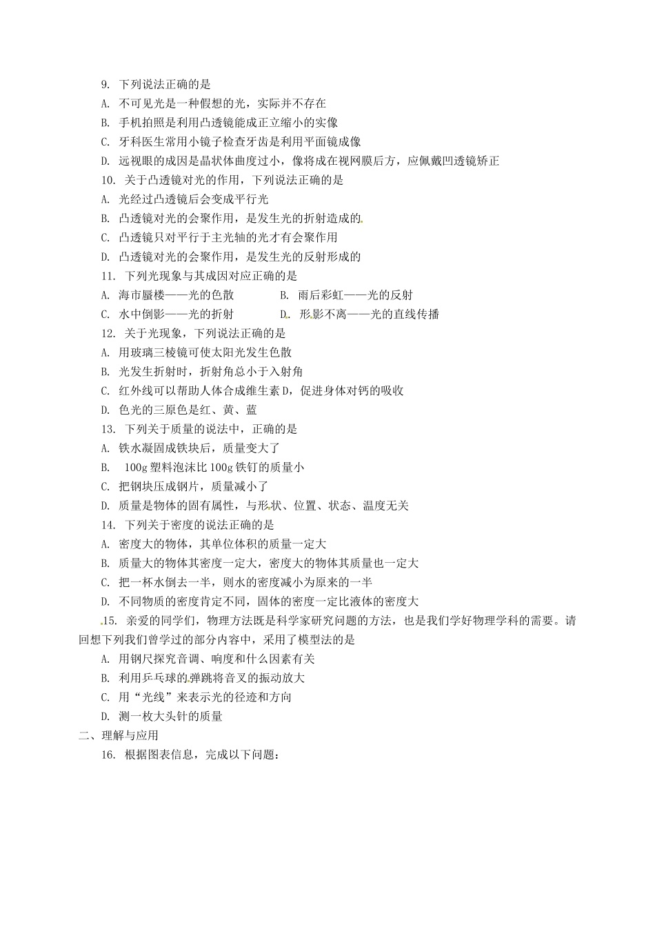 山东省淄博市沂源县三岔乡 八年级物理下学期开学检测试卷 鲁教版五四制试卷_第2页
