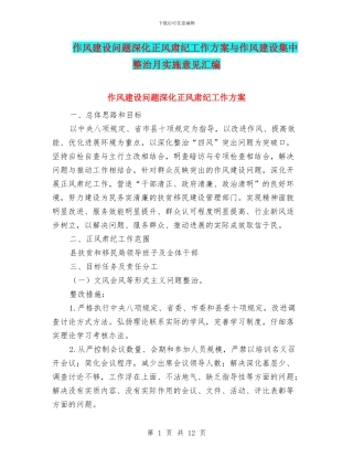 作风建设问题深化正风肃纪工作方案与作风建设集中整治月实施意见汇编
