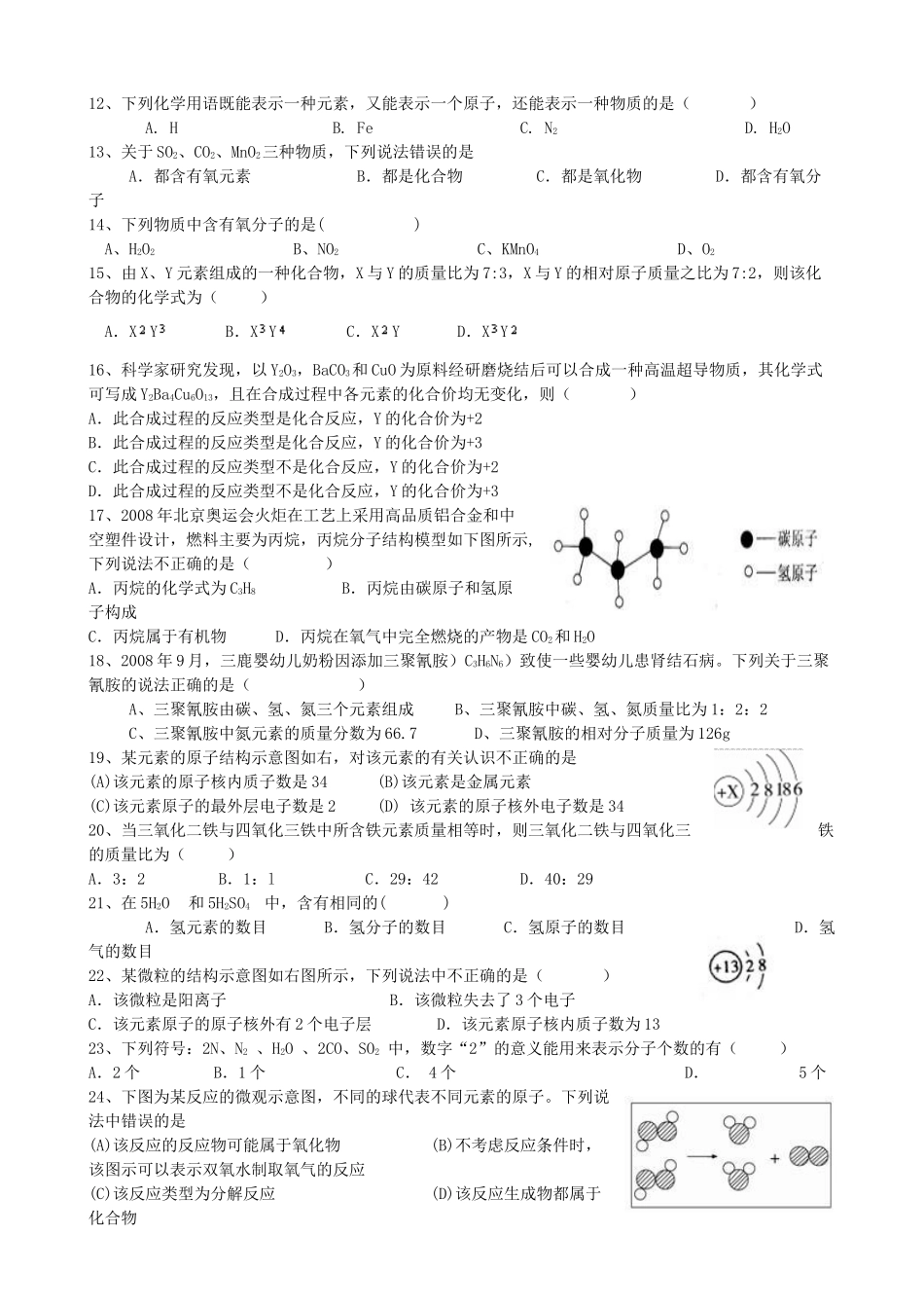 九年级化学上册 专题3 物质的构成测验试卷 (新版)湘教版试卷_第2页