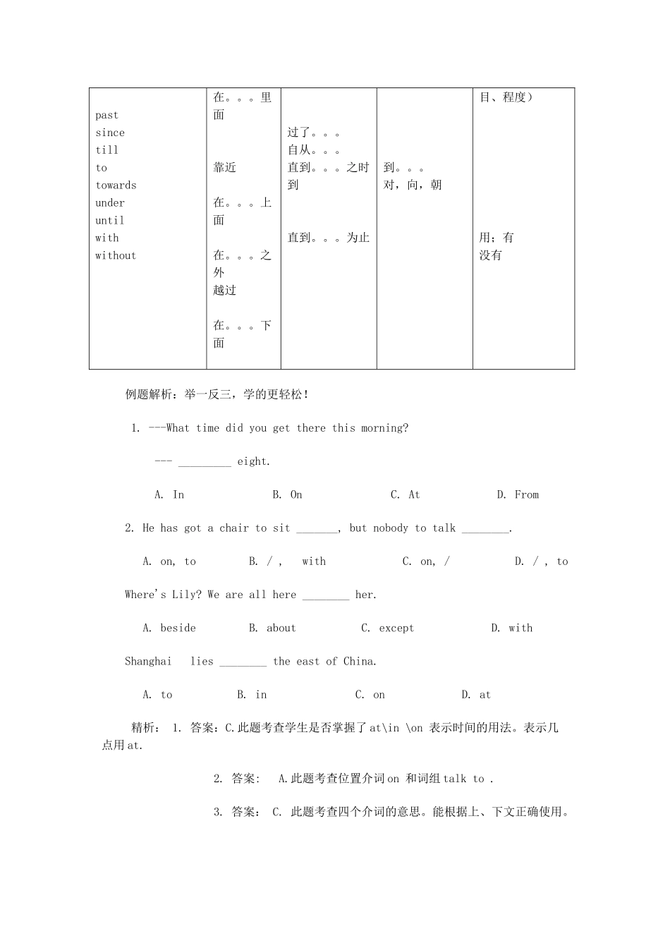 初中英语 语法梳理和提高 介词讲解试题_第2页