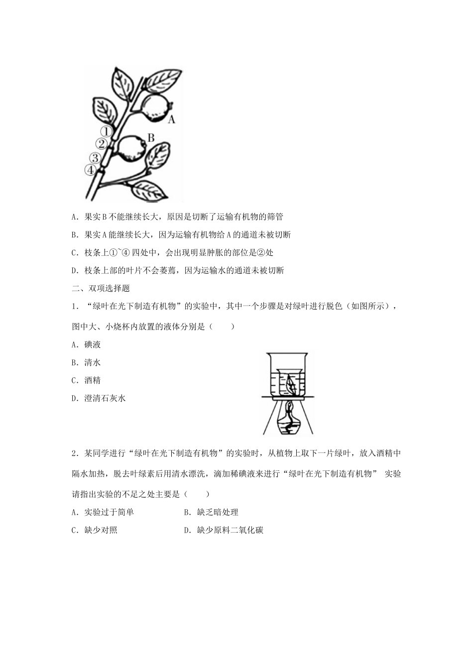 中考生物总复习 第三单元 第四章 绿色植物是生物圈中有机物的制造者典题精炼试卷_第2页