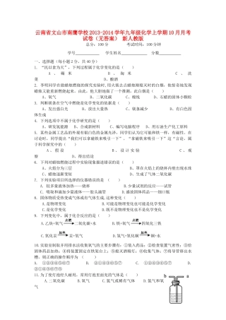 九年级化学上学期10月月考试卷 新人教版试卷(00001)