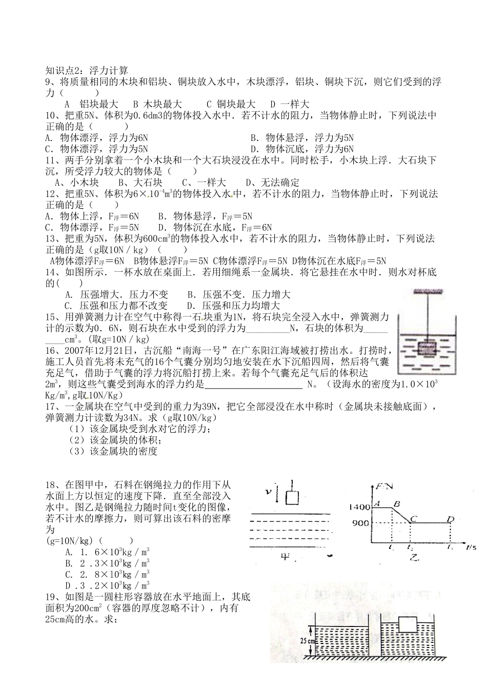 中考物理一轮复习 114 浮力试卷_第3页