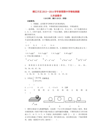四川省宜宾县横江片区届九年级数学下学期期中试卷
