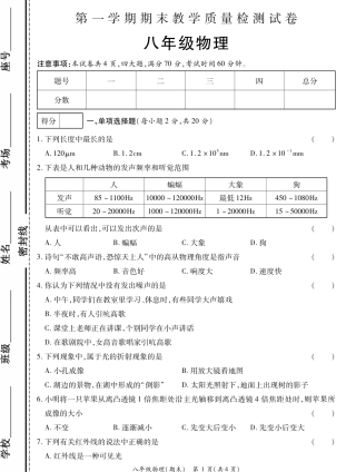 山东省菏泽市曹县八年级物理上学期期末试卷(pdf) 022136 022136
