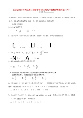 九年级数学寒假作业(六)试卷