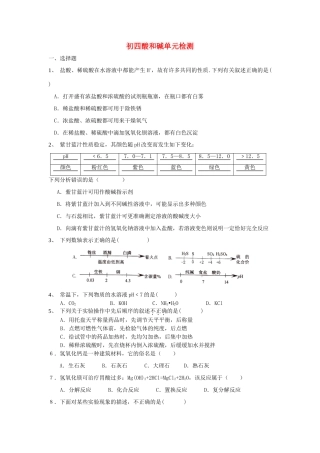 九年级化学 一单元常见的酸和碱测试卷试卷