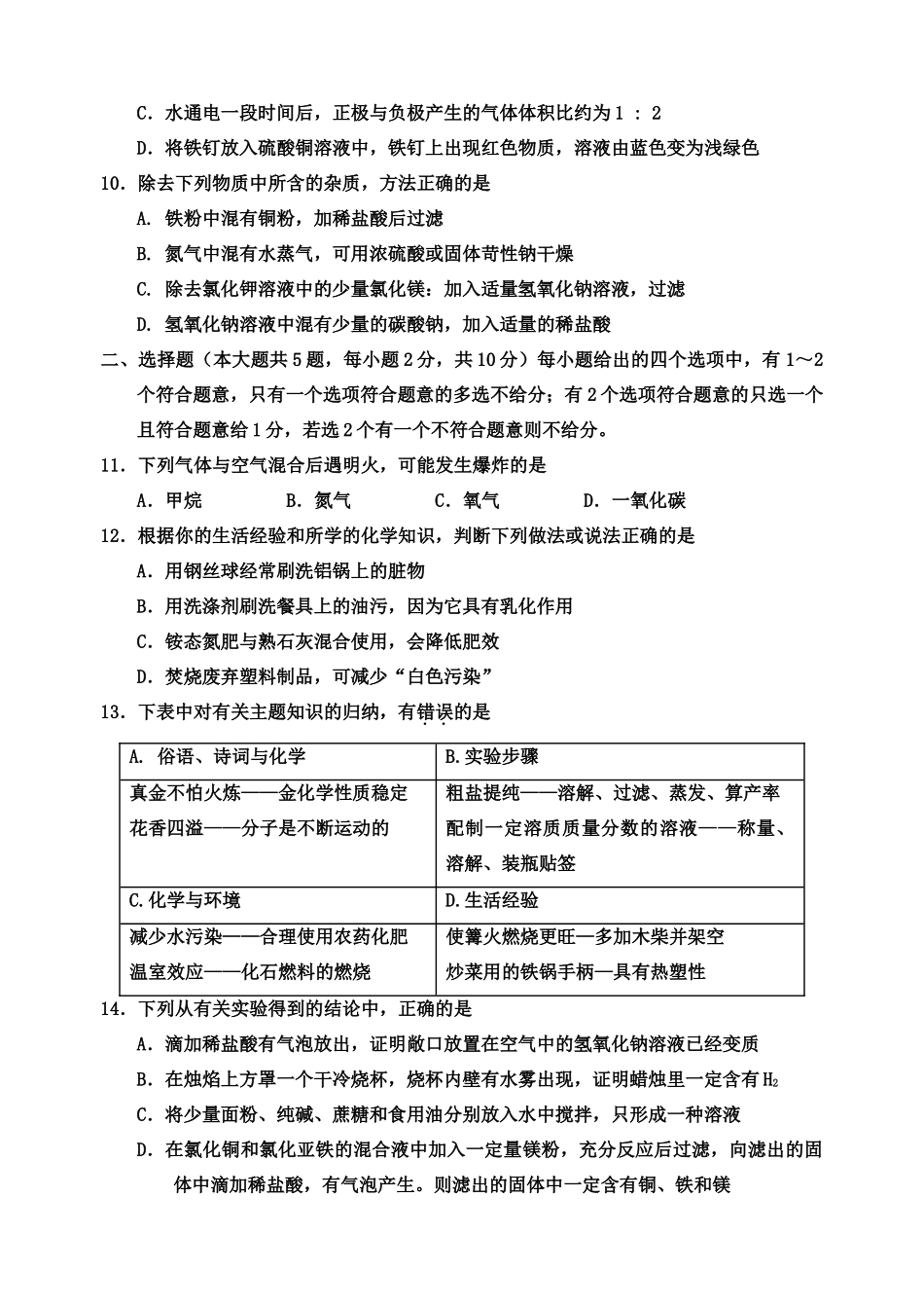 九年级化学下册模拟试卷(一) 人教新课标版试卷_第3页