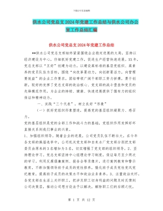 供水公司党总支2024年党建工作总结与供水公司办公室工作总结汇编