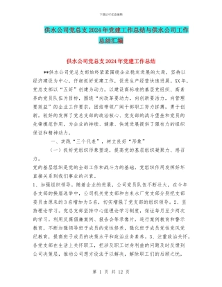 供水公司党总支2024年党建工作总结与供水公司工作总结汇编