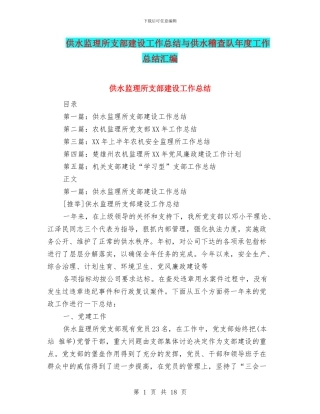 供水监理所支部建设工作总结与供水稽查队年度工作总结汇编