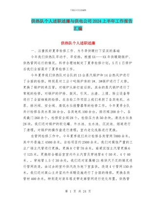供热队个人述职述廉与供电公司2024上半年工作报告汇编