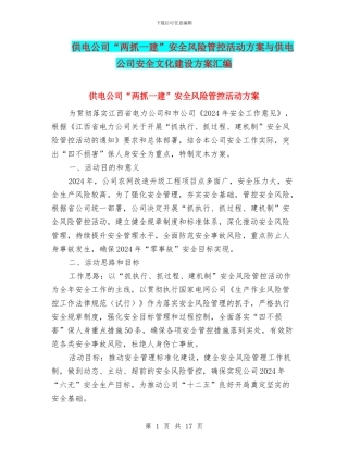 供电公司“两抓一建”安全风险管控活动方案与供电公司安全文化建设方案汇编