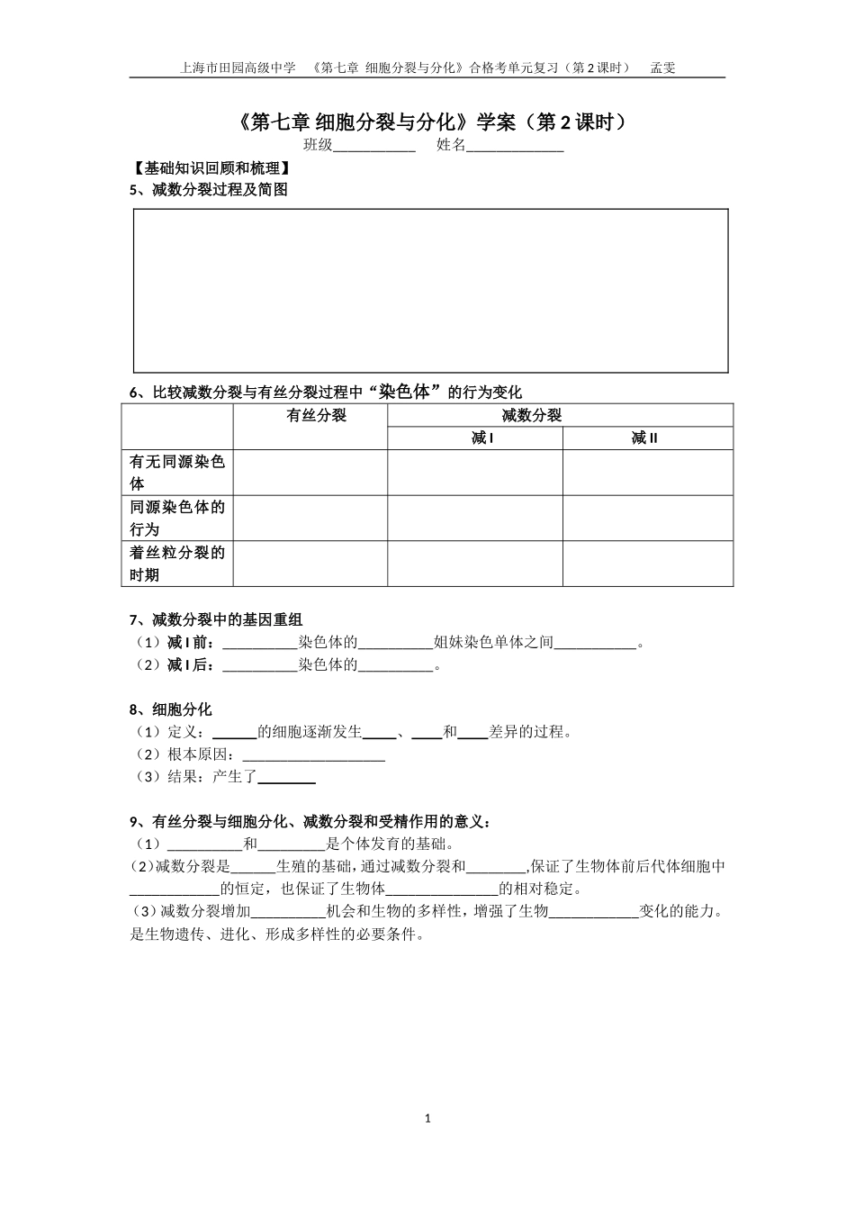 减数分裂的过程_第1页