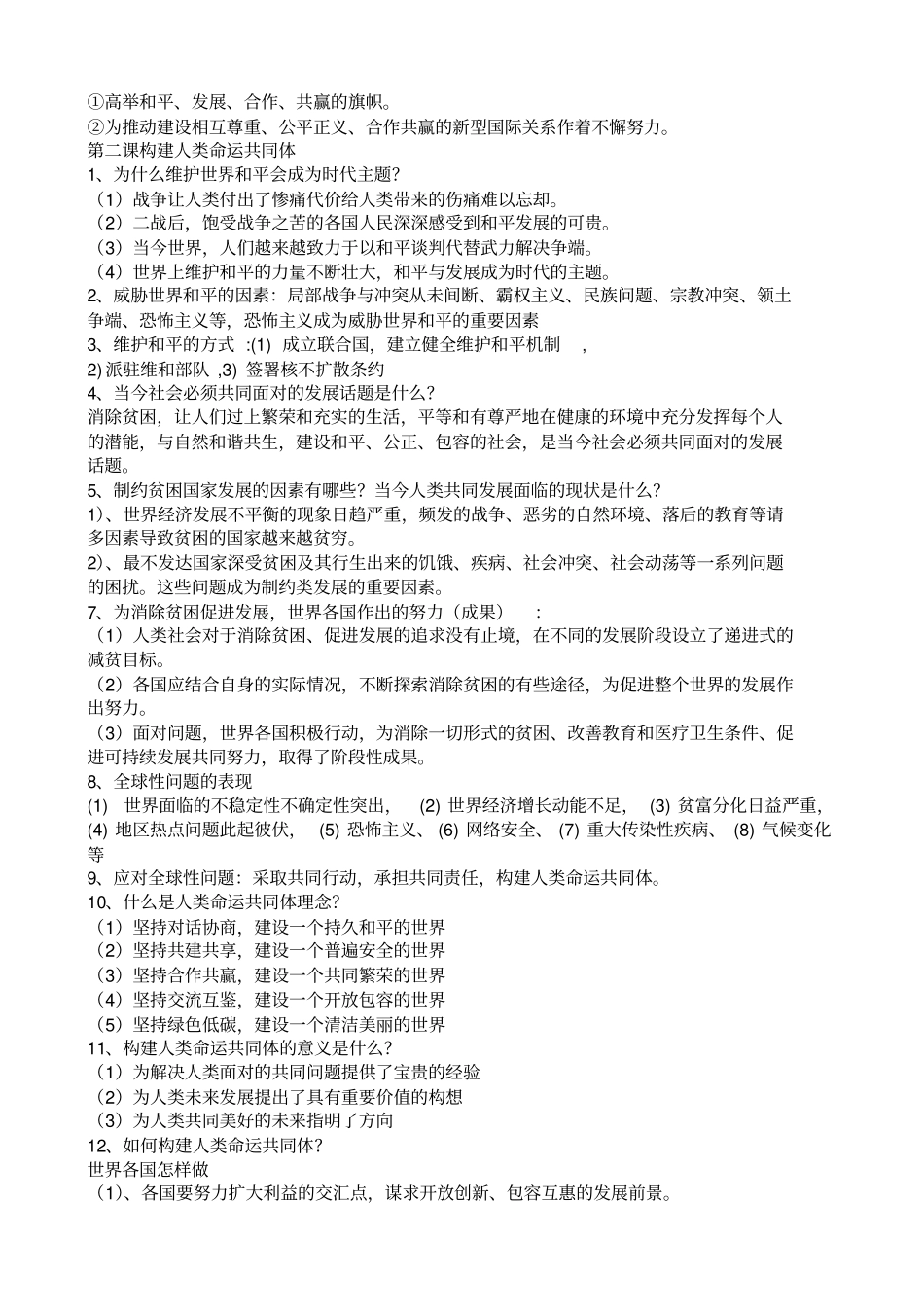 九年级下册道德与法治复习提纲_第2页