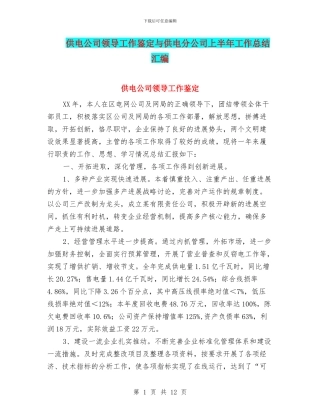 供电公司领导工作鉴定与供电分公司上半年工作总结汇编