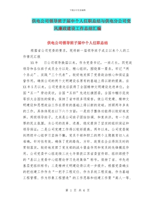 供电公司领导班子届中个人任职总结与供电分公司党风廉政建设工作总结汇编