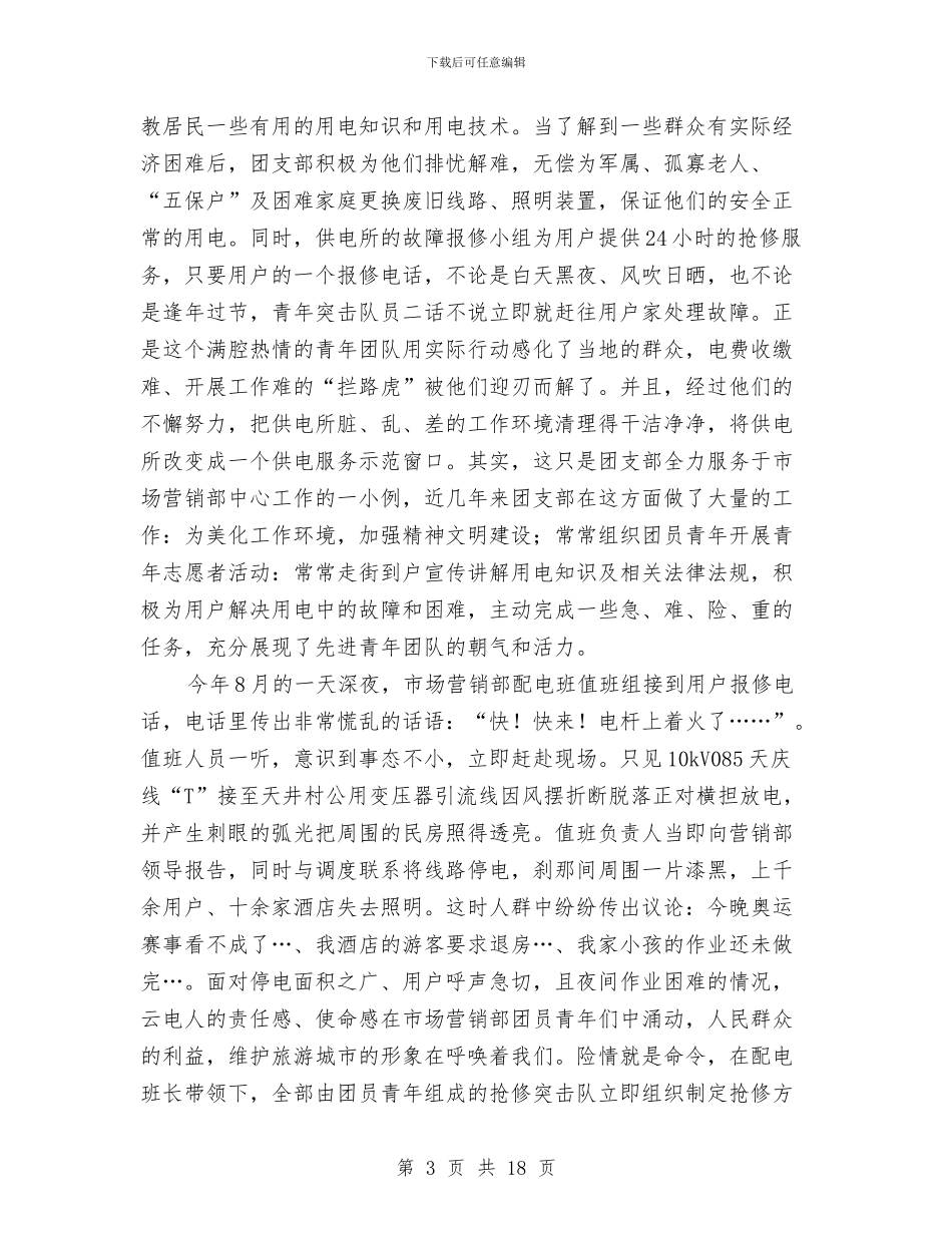 供电局争创五四红旗团支部申报材料与供电局创百安活动工作总结汇编_第3页